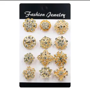 ✨ 12-Piece Gold Rhinestone Brooch Set – Elegant & Chic