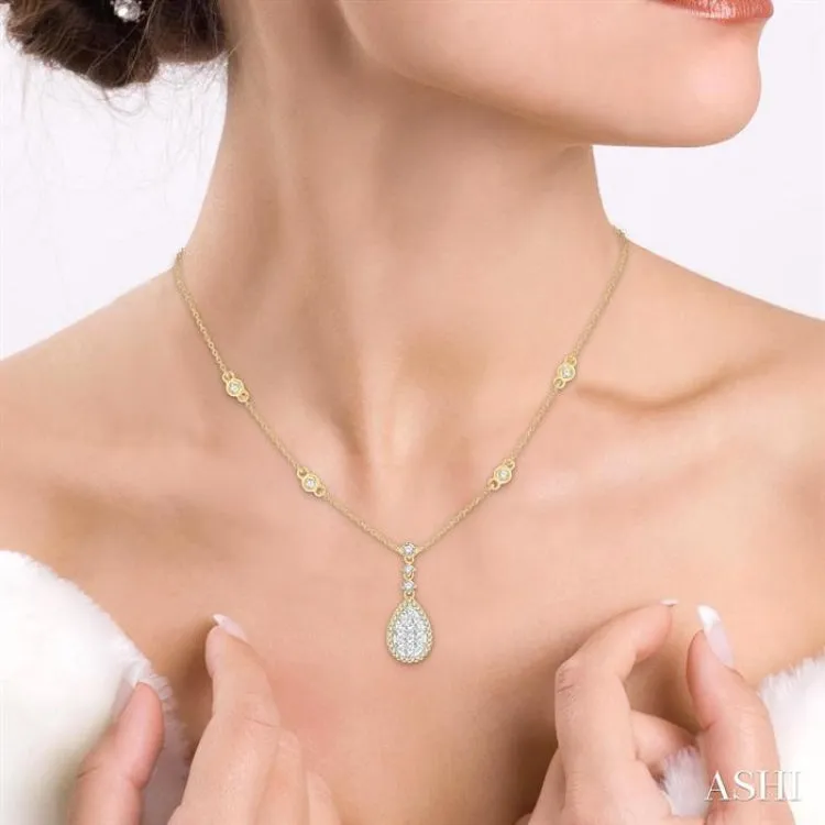 1 ctw Pear Shape Round Cut Diamond Lovebright Necklace in 14K Yellow and White Gold