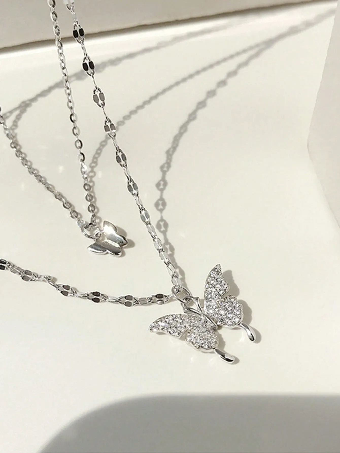 1 Piece Of Exquisite Women Jewelry, New Trend S925 Silver Double-Layer Butterfly Pendant Necklace, Simple And Fresh Style, INS Clavicle Chain, Perfect Gift For Girlfriend Birthday