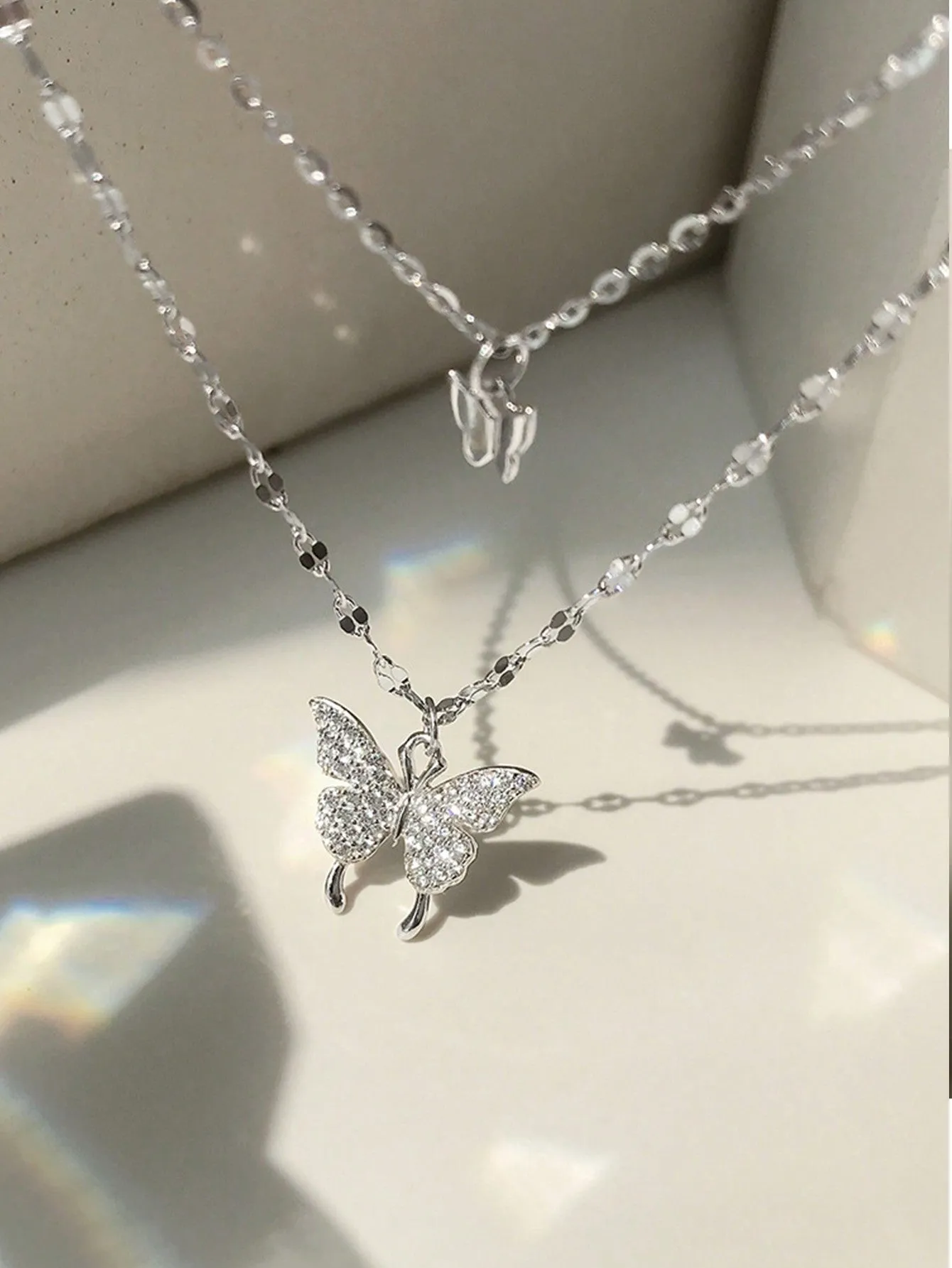1 Piece Of Exquisite Women Jewelry, New Trend S925 Silver Double-Layer Butterfly Pendant Necklace, Simple And Fresh Style, INS Clavicle Chain, Perfect Gift For Girlfriend Birthday
