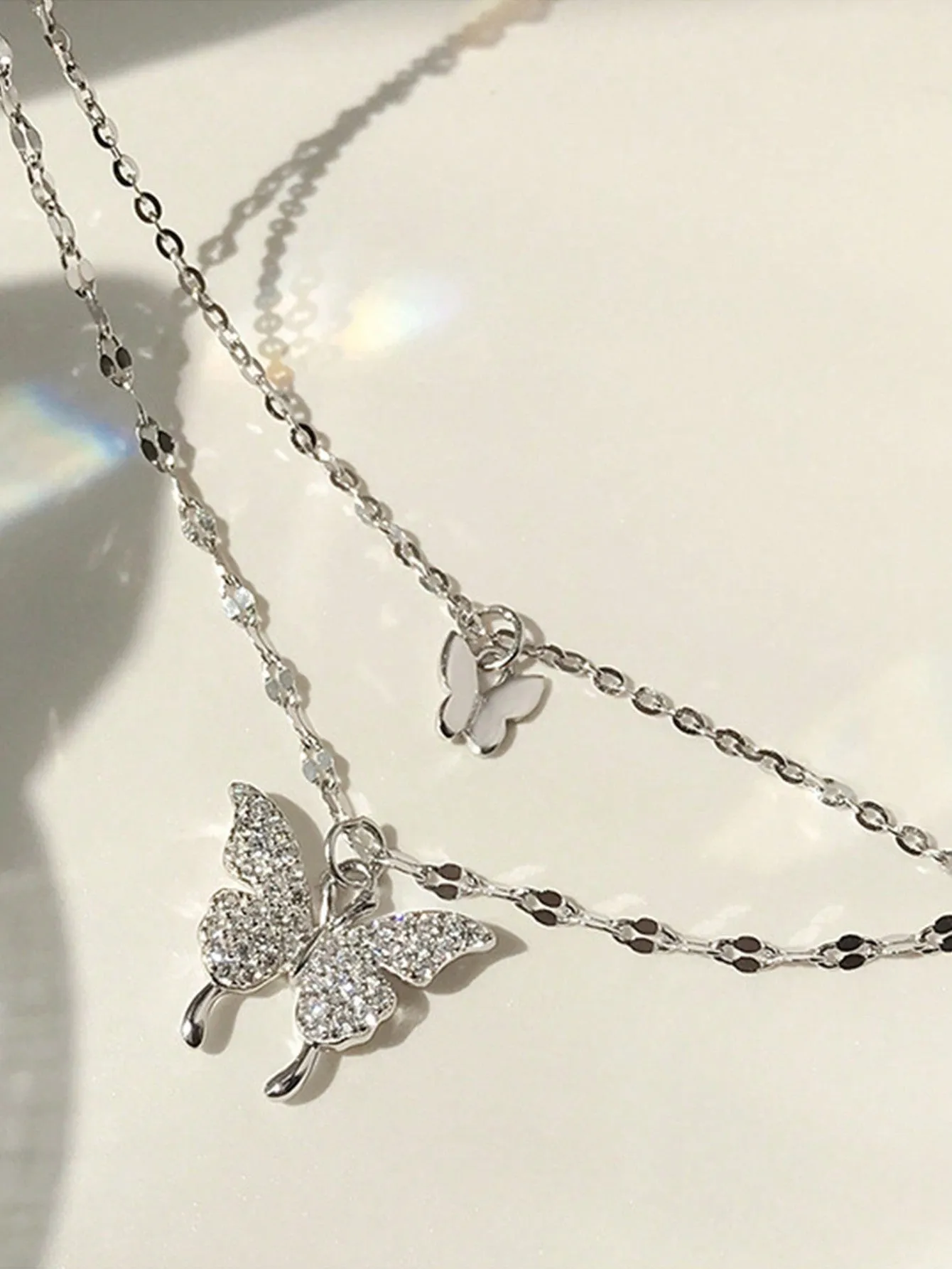 1 Piece Of Exquisite Women Jewelry, New Trend S925 Silver Double-Layer Butterfly Pendant Necklace, Simple And Fresh Style, INS Clavicle Chain, Perfect Gift For Girlfriend Birthday