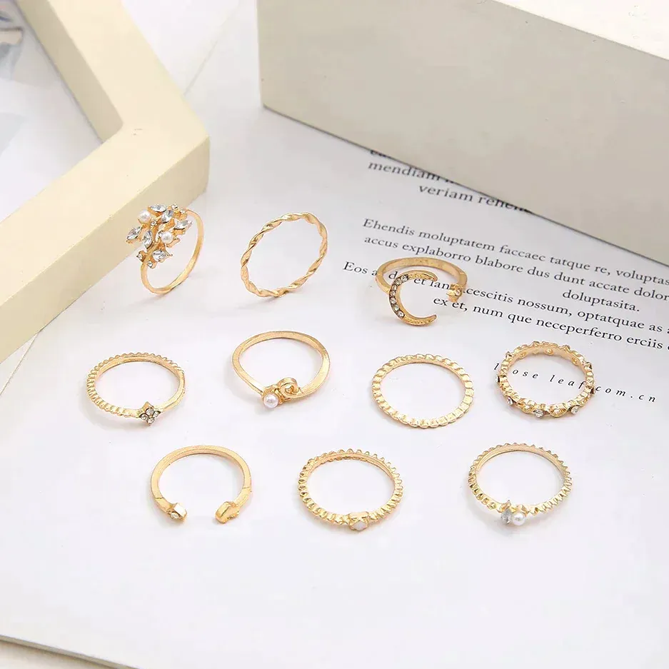 10 PACK OF BOHEMIAN SILVER AND GOLD PLATED RINGS