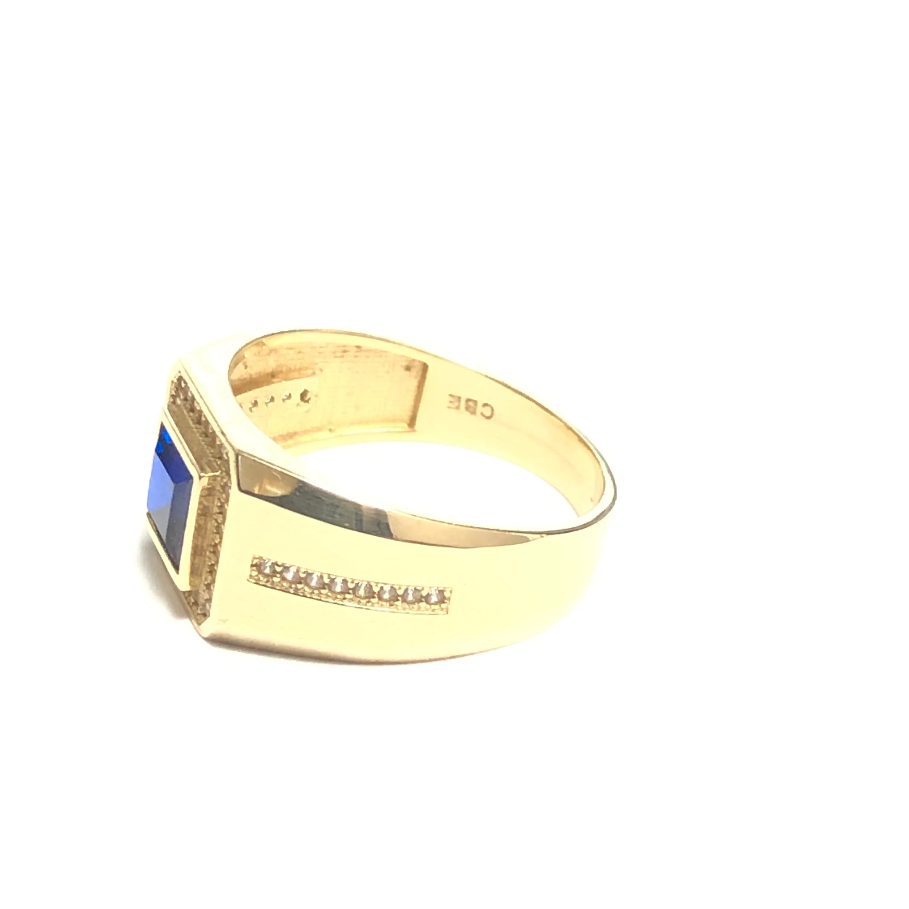 10K Yellow Gold Blue Cubic Zirconia Men's Ring