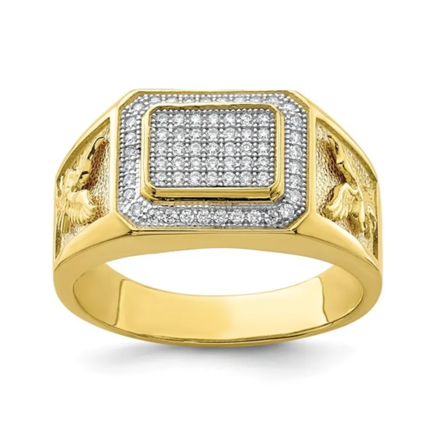 10K Yellow Gold CZ Eagle Men's Ring