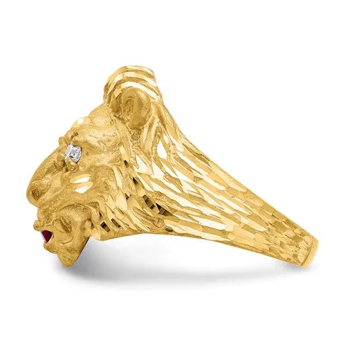 10K Yellow Gold (Large) CZ Lion Head Mens Ring