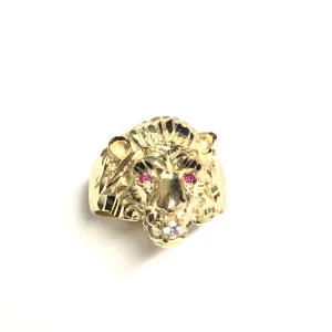 10K Yellow Gold (Large) CZ Lion Head Mens Ring