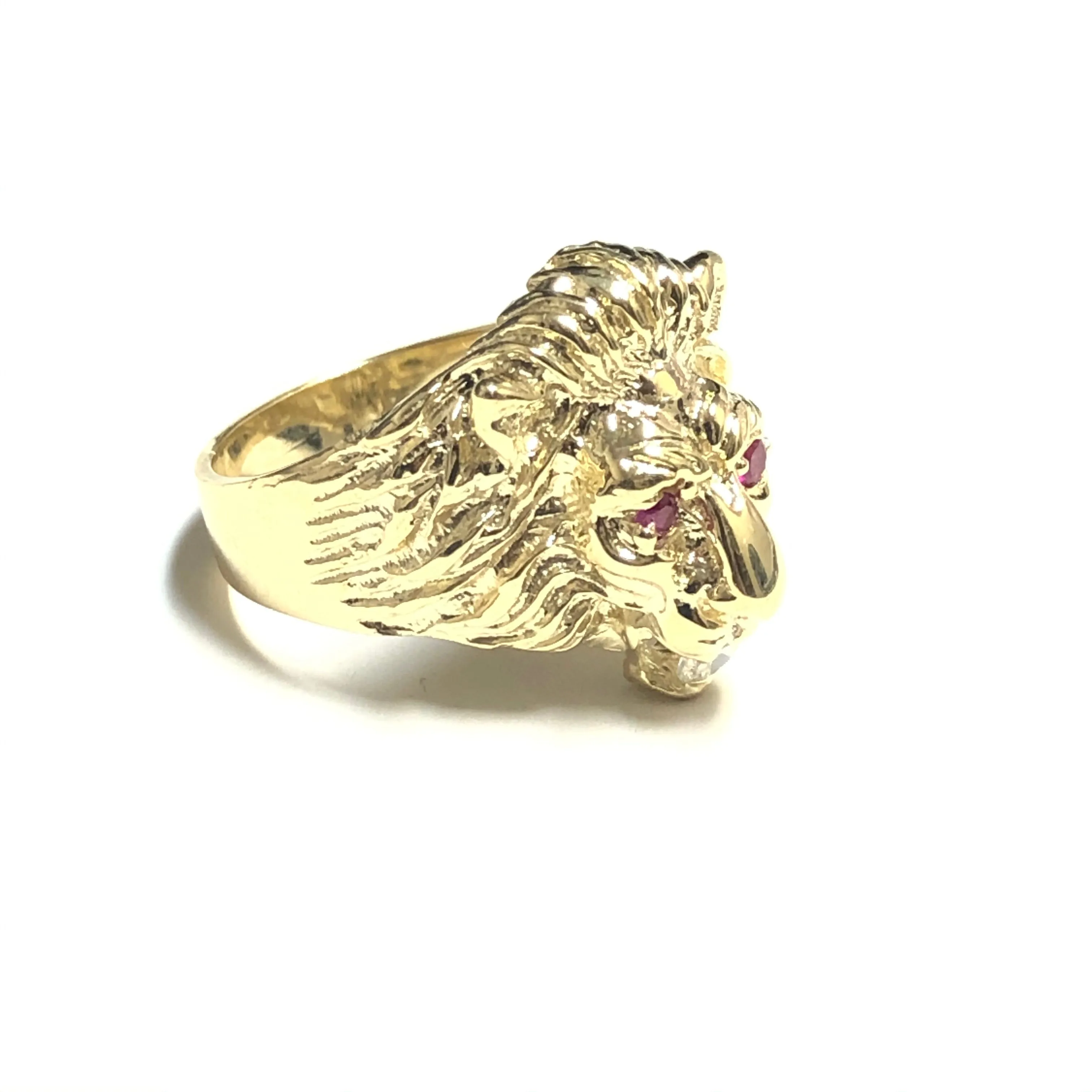 10K Yellow Gold (Large) CZ Lion Head Mens Ring