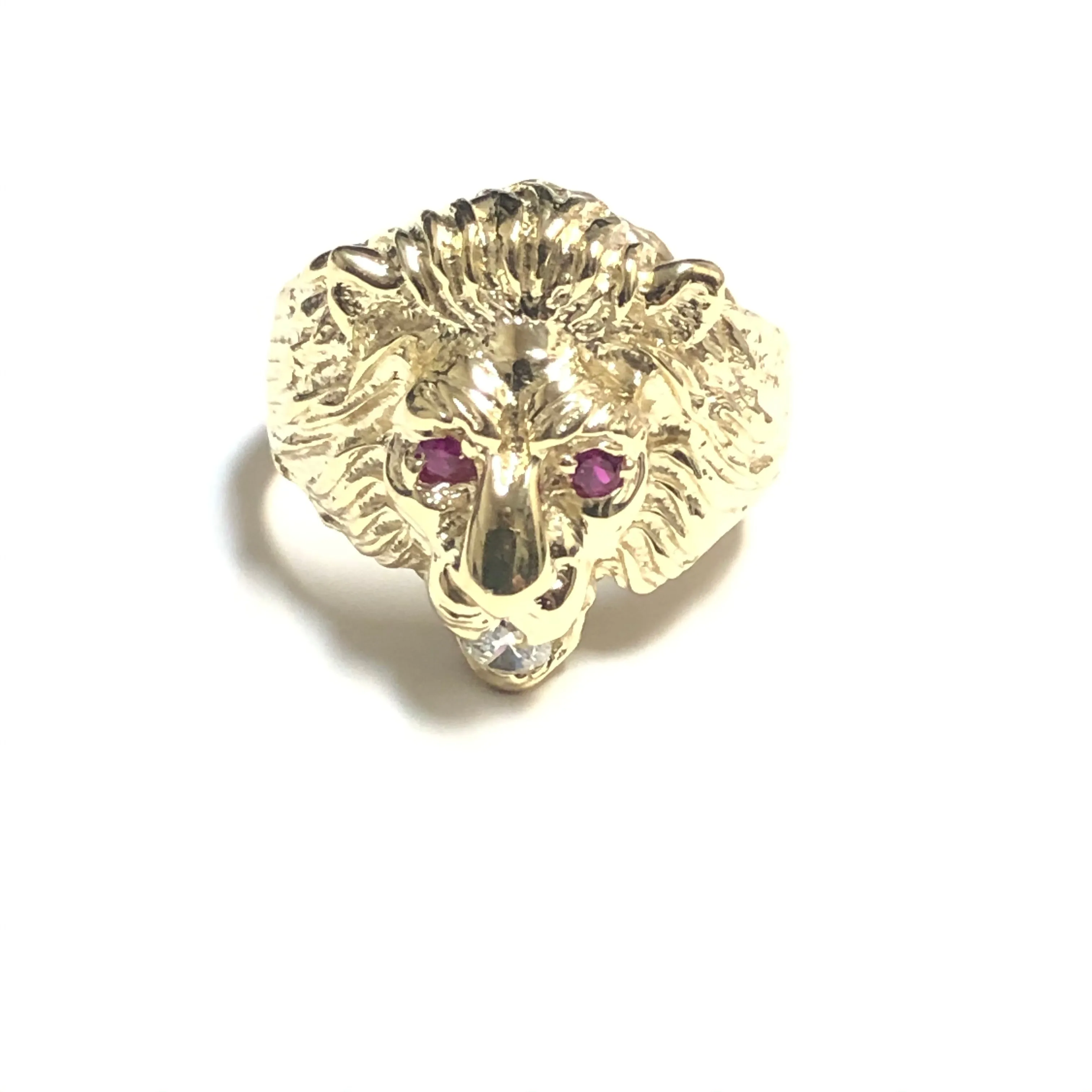 10K Yellow Gold (Large) CZ Lion Head Mens Ring