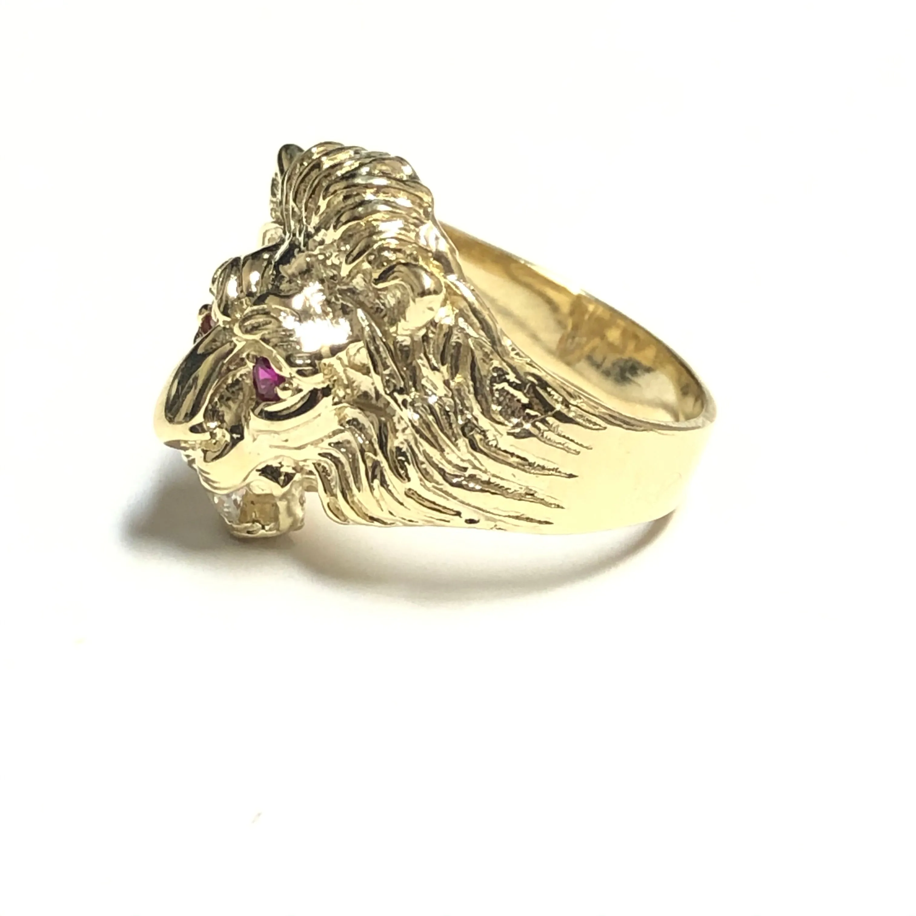 10K Yellow Gold (Large) CZ Lion Head Mens Ring