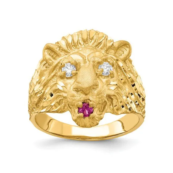 10K Yellow Gold (Large) CZ Lion Head Mens Ring