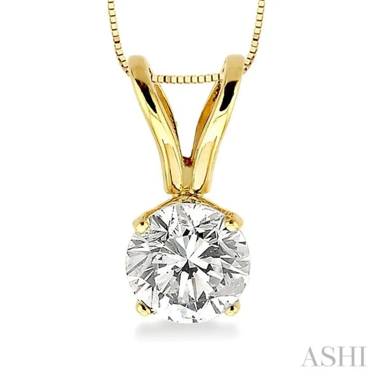 1/2 Ctw Round Cut Diamond Solitaire Pendant in 14K Yellow Gold with chain