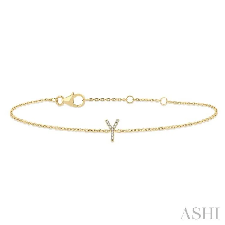 1/20 ctw Initial 'Y' Round Cut Diamond Bracelet in 10K Yellow Gold