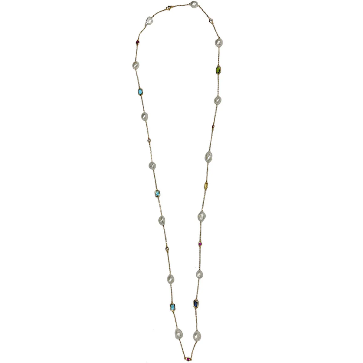 126-01-G-LONG | DELICATE FW PEARLS & GEMSTONE NECKLACE 36"