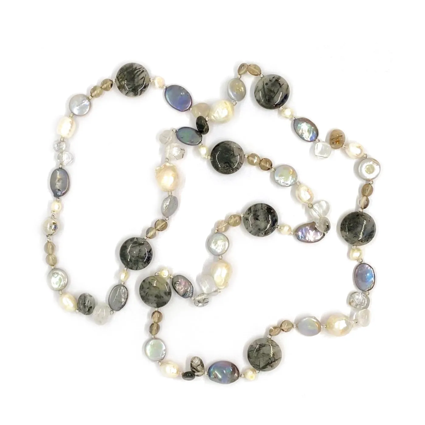 128-10 | TIBETAN BLACK QUARTZ & PEARLS