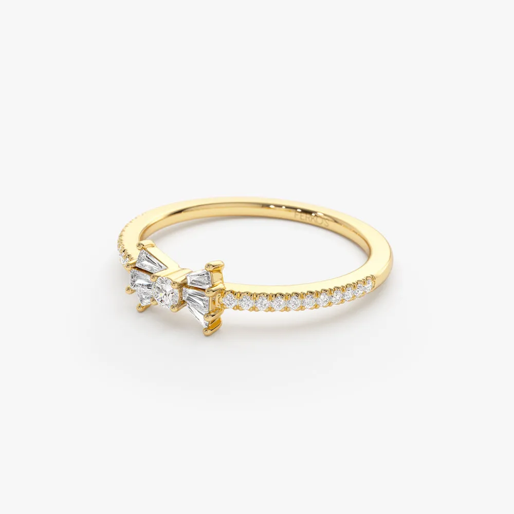 14k Baguette and Round Diamond Bow Ring