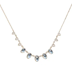 14K Bezel-Set Multi-Drop Aquamarine Necklace with Rose-Cut Diamond Slices