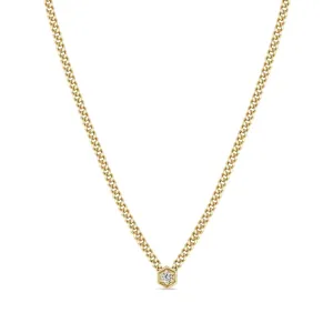 14K Curb Chain Neclace with Hexagonal Diamond Centerpiece
