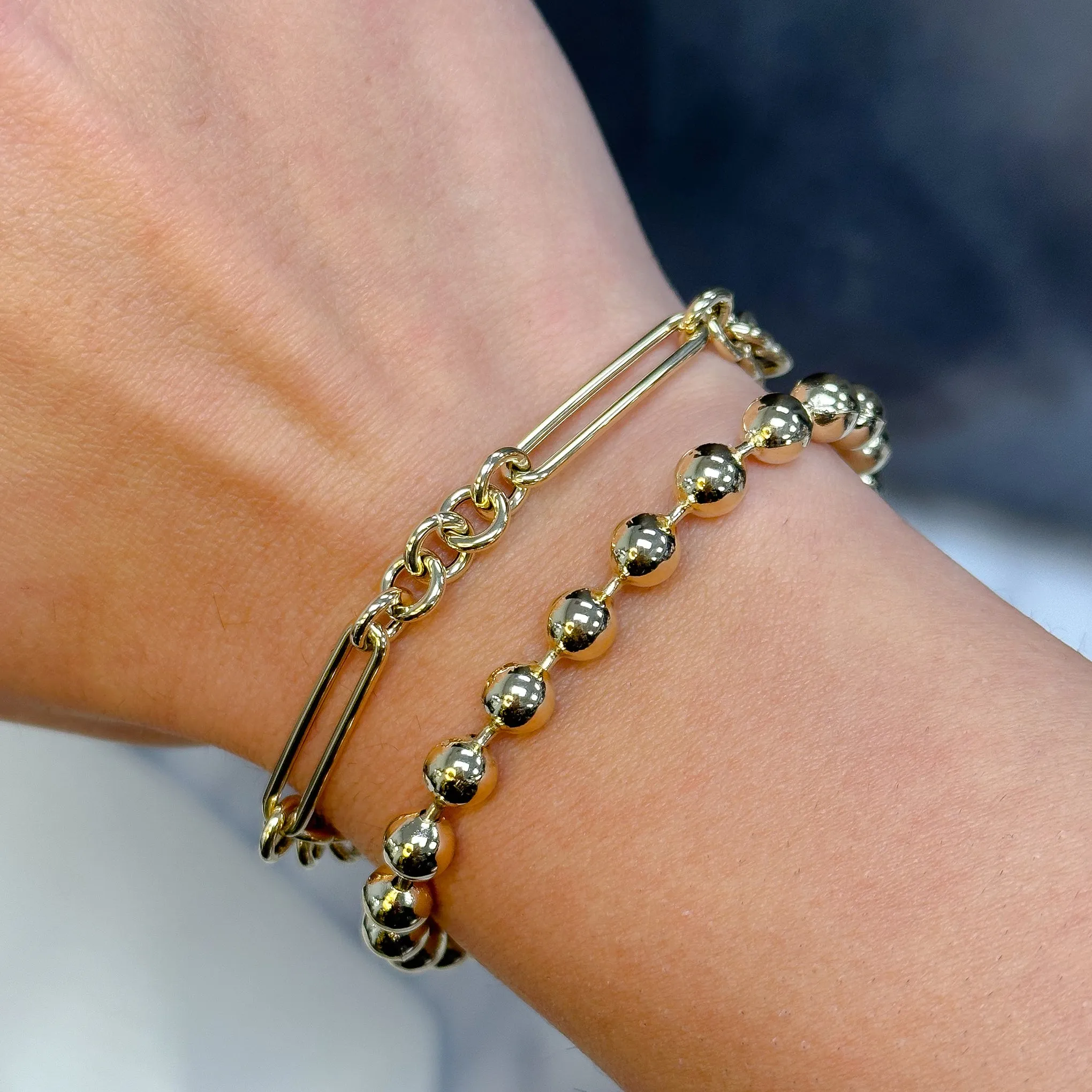14K Gold 5 to 1 Mixed Link Chain Bracelet, Medium Size