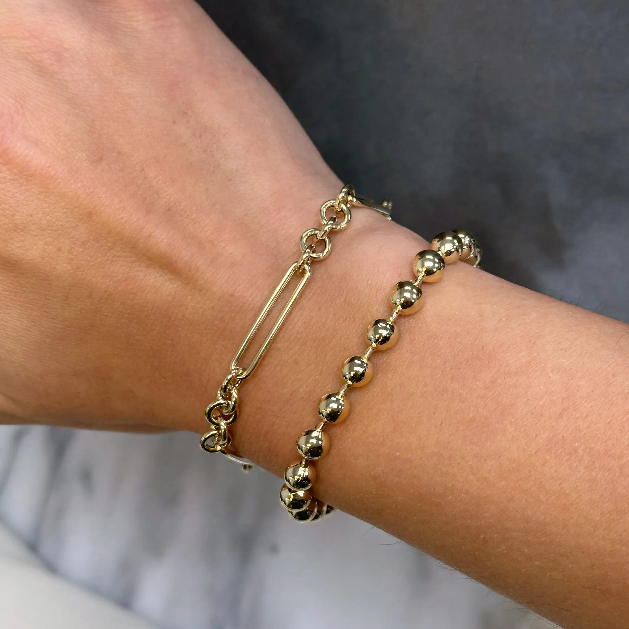 14K Gold 5 to 1 Mixed Link Chain Bracelet, Medium Size