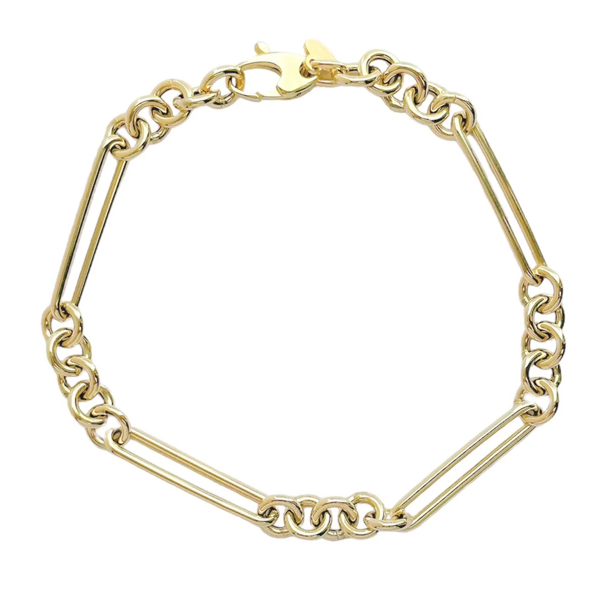 14K Gold 5 to 1 Mixed Link Chain Bracelet, Medium Size