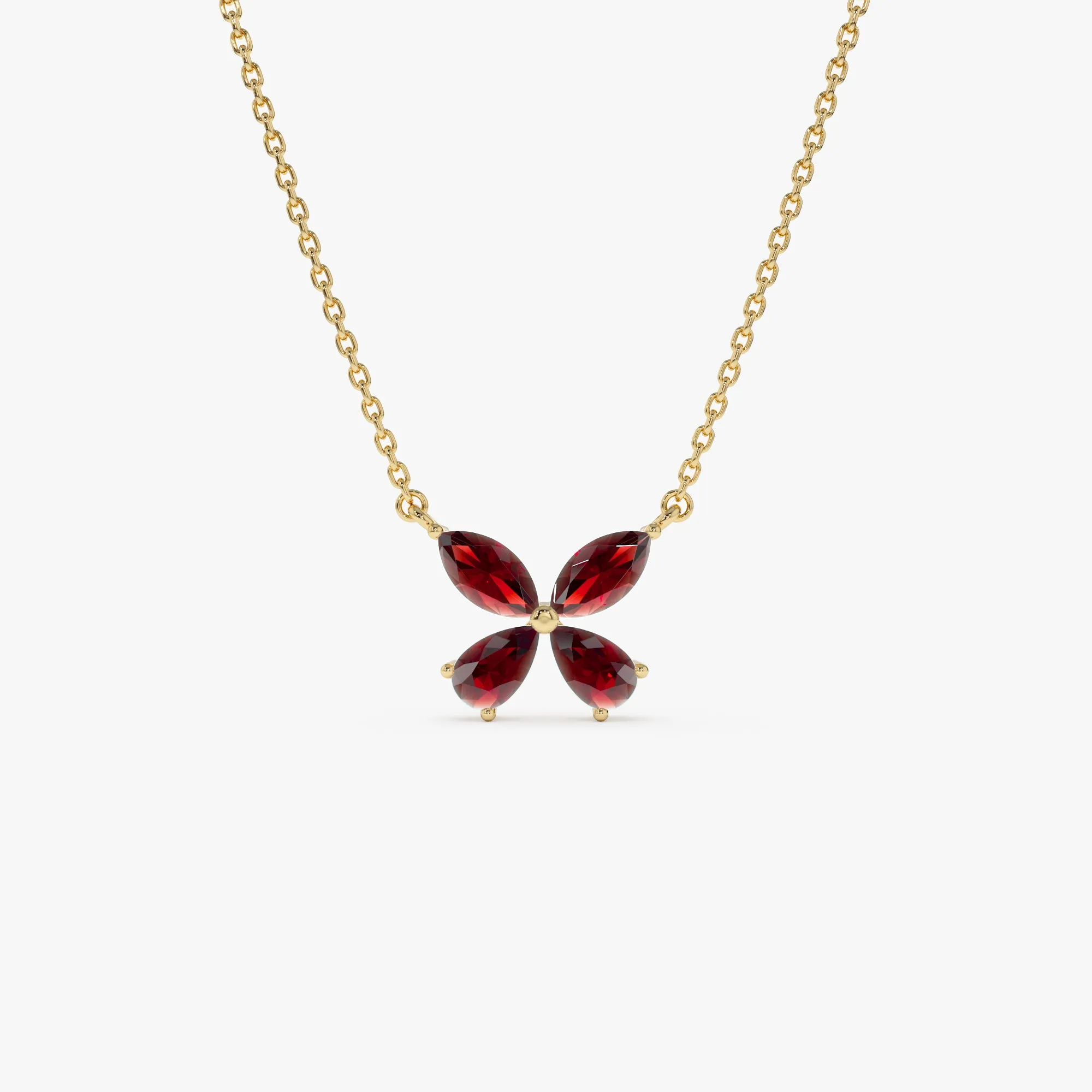 14K Gold Garnet Butterfly Necklace