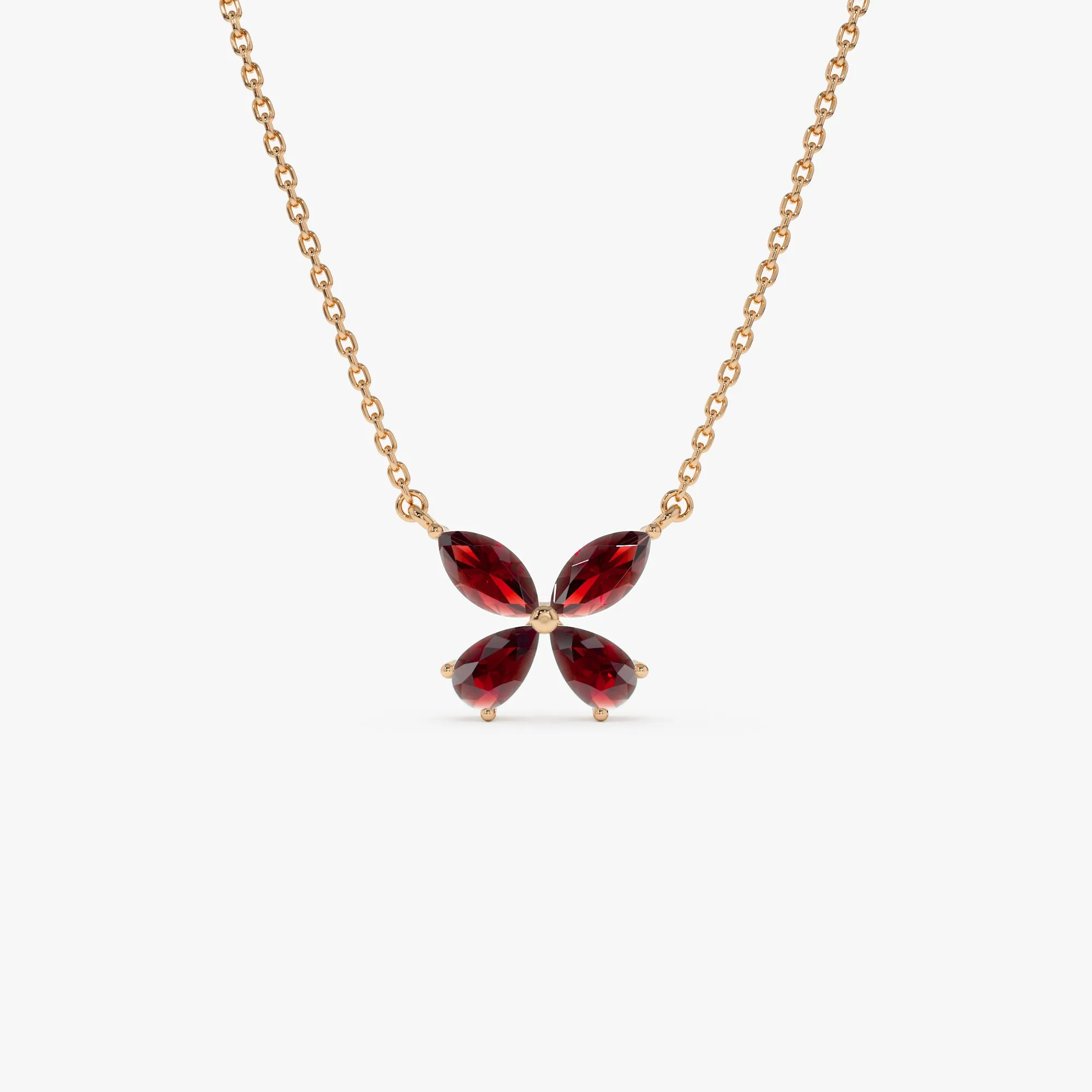 14K Gold Garnet Butterfly Necklace