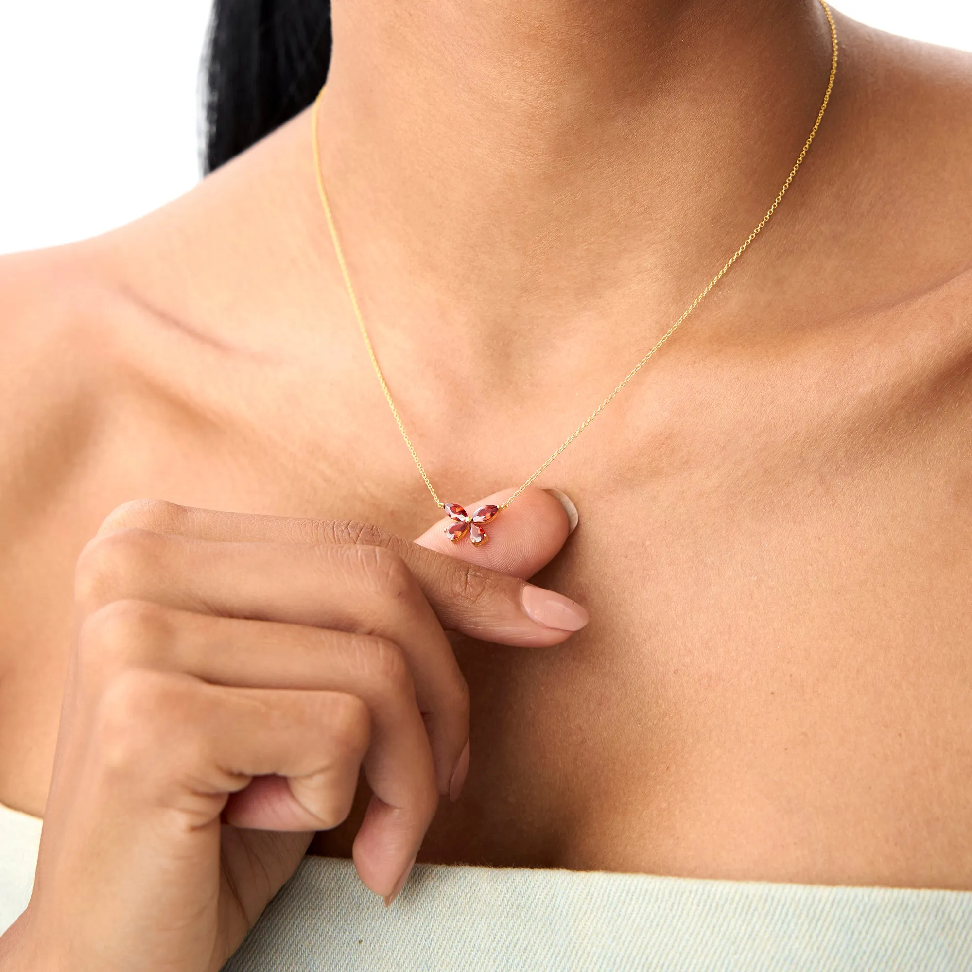 14K Gold Garnet Butterfly Necklace