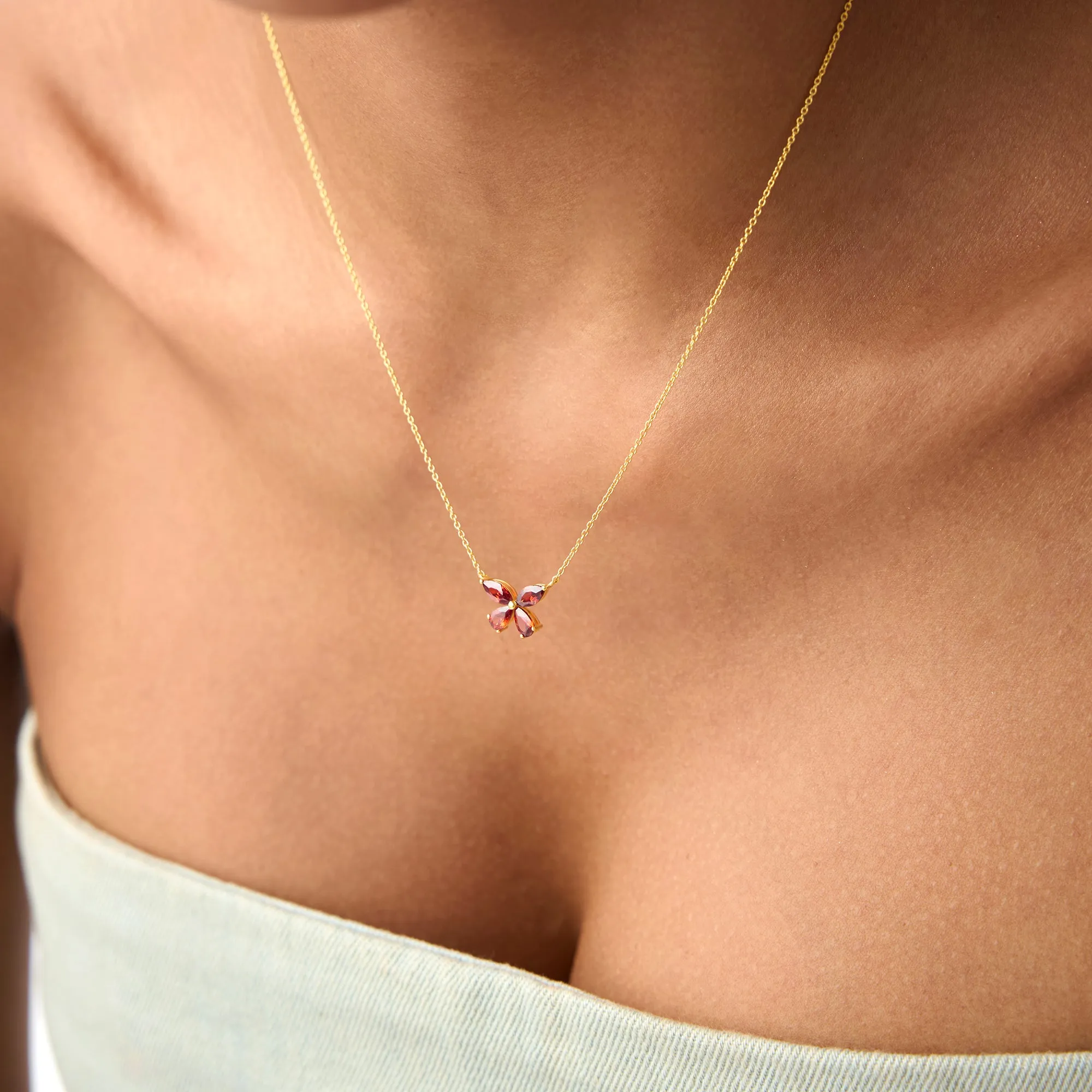 14K Gold Garnet Butterfly Necklace