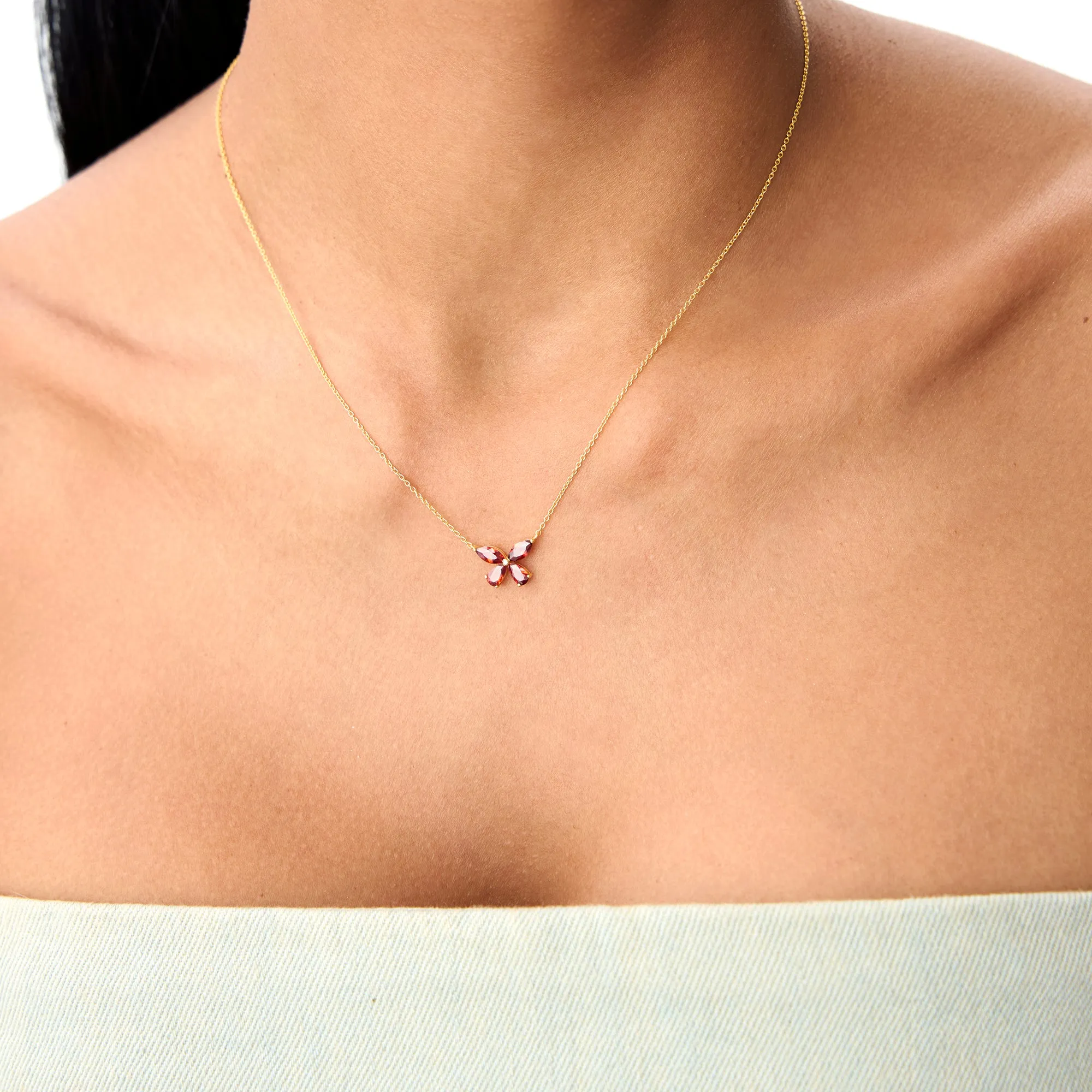 14K Gold Garnet Butterfly Necklace