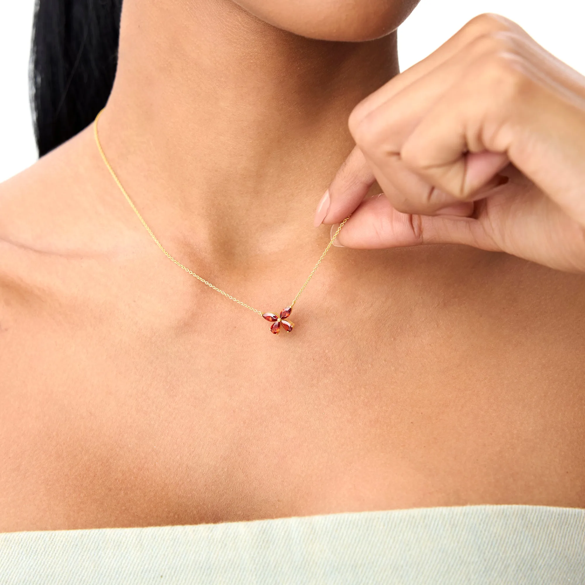 14K Gold Garnet Butterfly Necklace