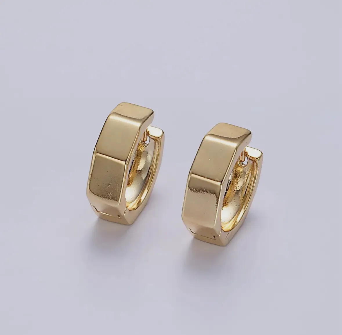 14K Gold Hexagon Huggie