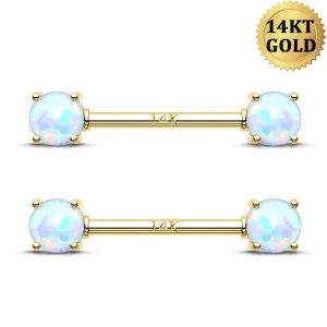 14K Gold Nipple Ring 2PCS Set Opal Nipple Piercing Barbell