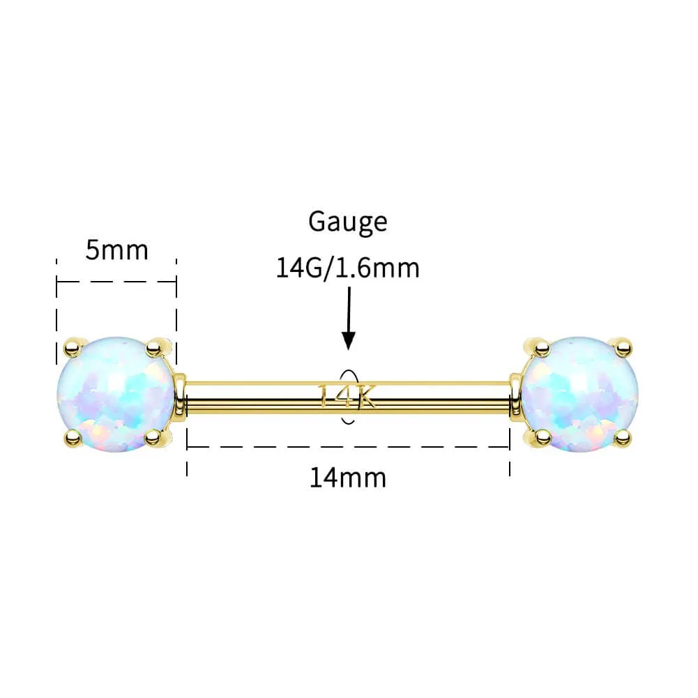 14K Gold Nipple Ring 2PCS Set Opal Nipple Piercing Barbell