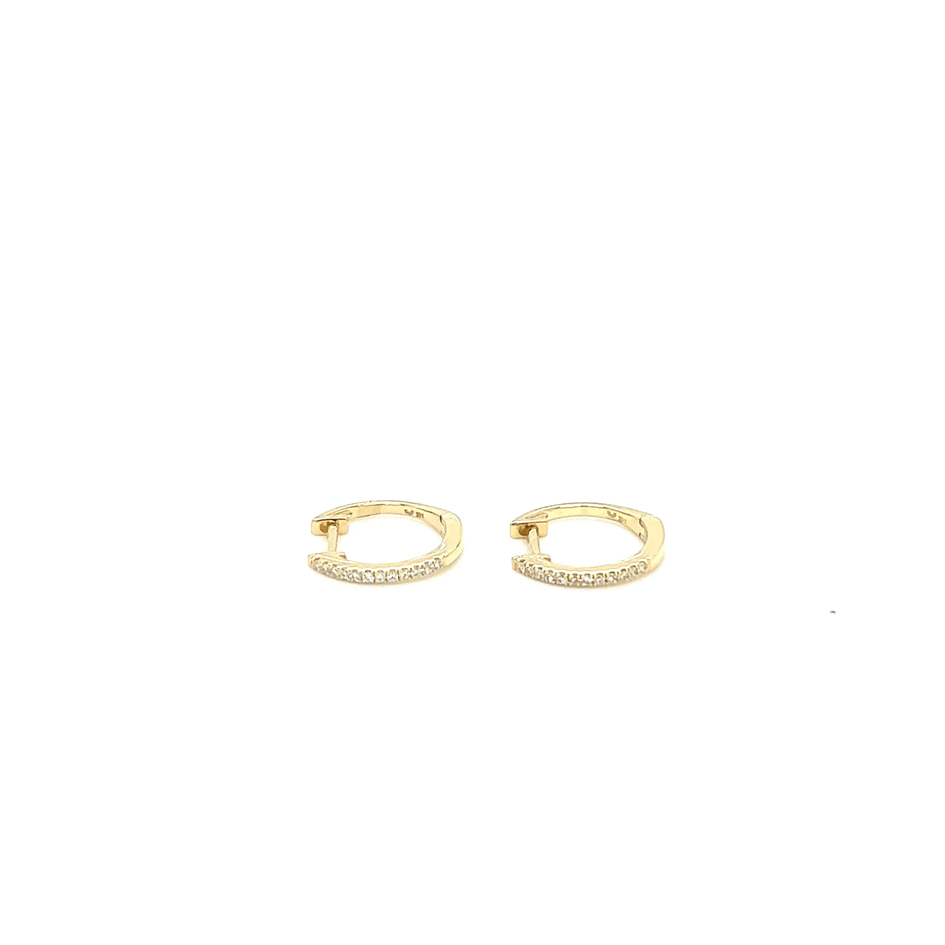 14K Gold Small Diamond Pave Huggie Earrings