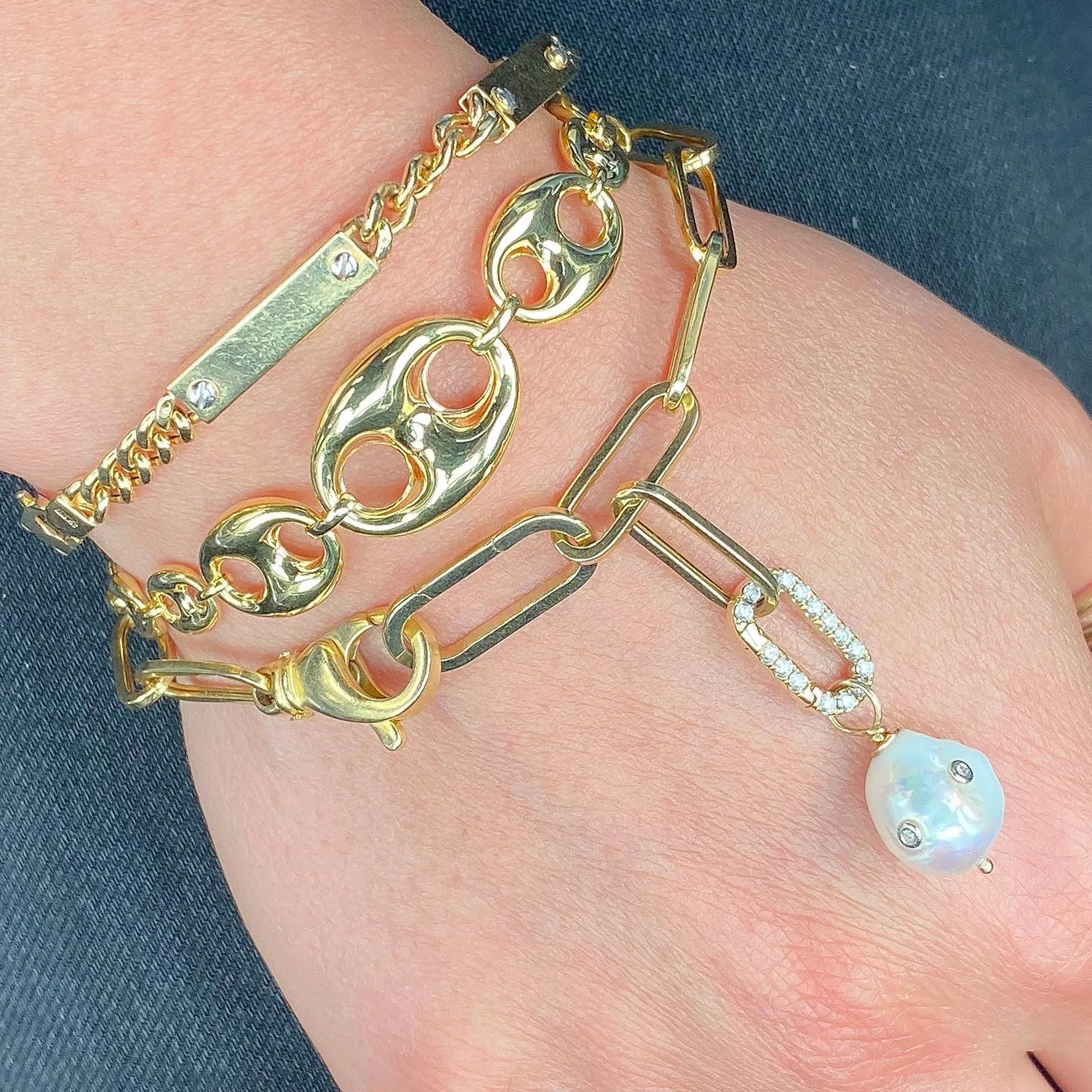14K Gold Thin Flat Oval Link Bracelet, Large Size Link