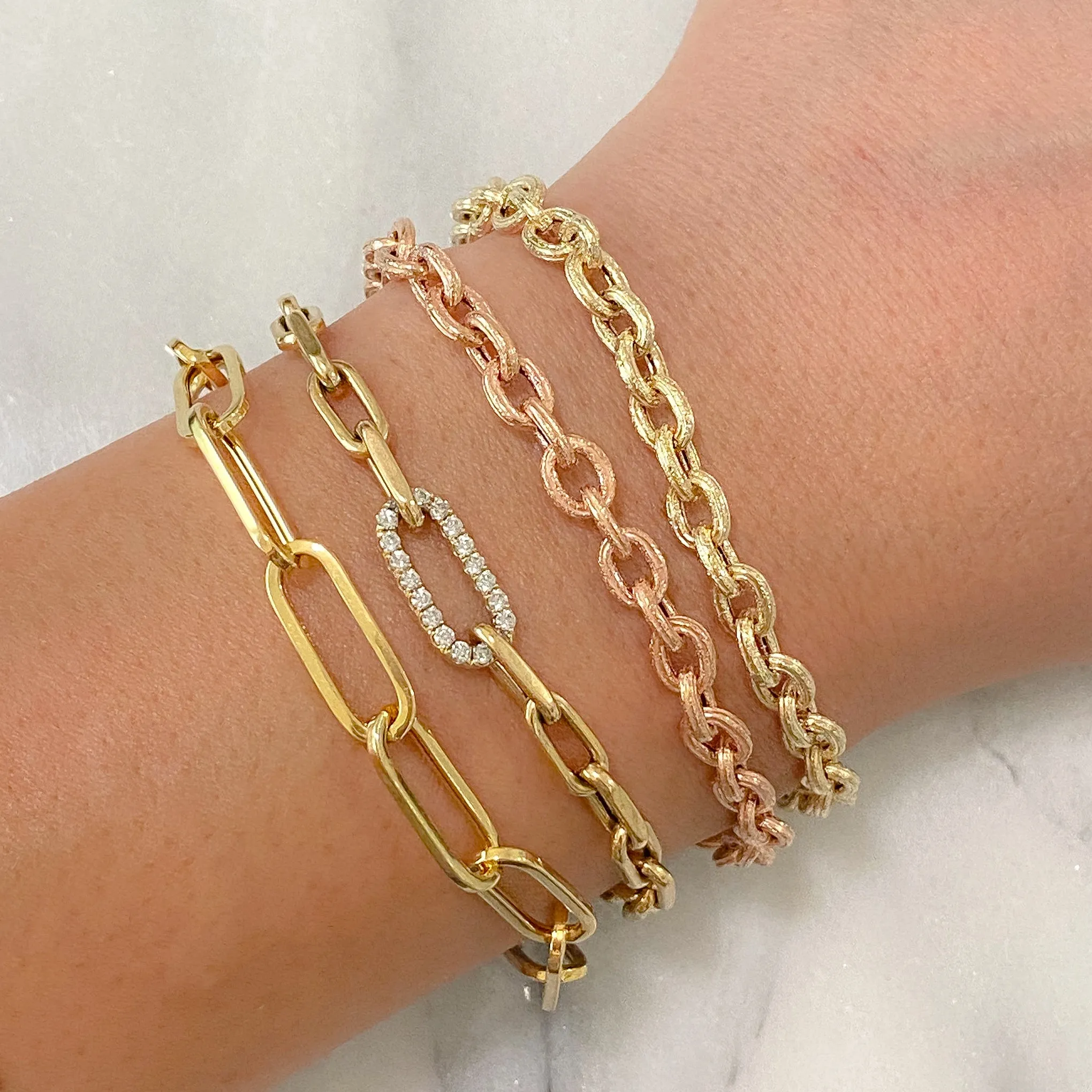 14K Gold Thin Flat Oval Link Bracelet, Large Size Link