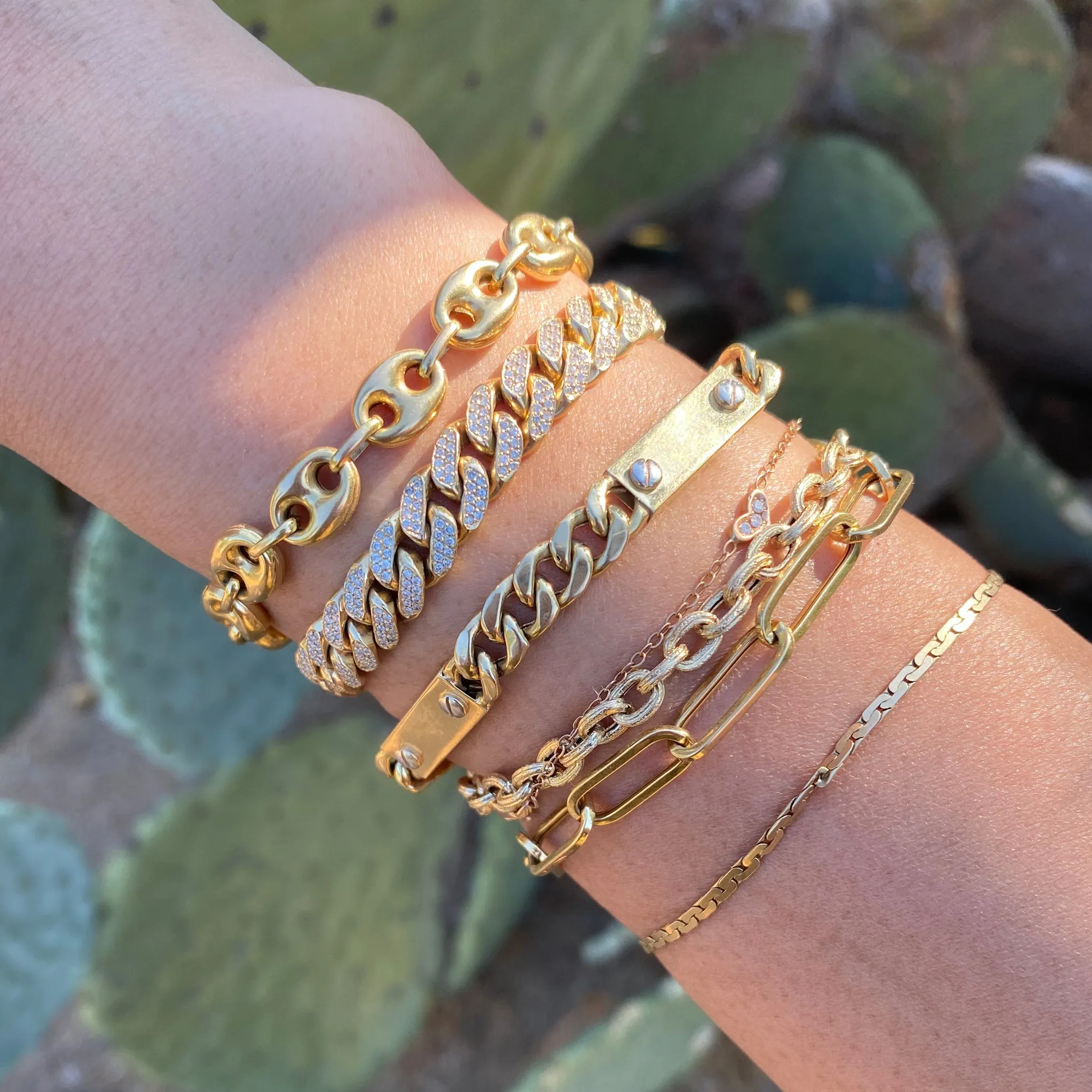14K Gold Thin Flat Oval Link Bracelet, Large Size Link