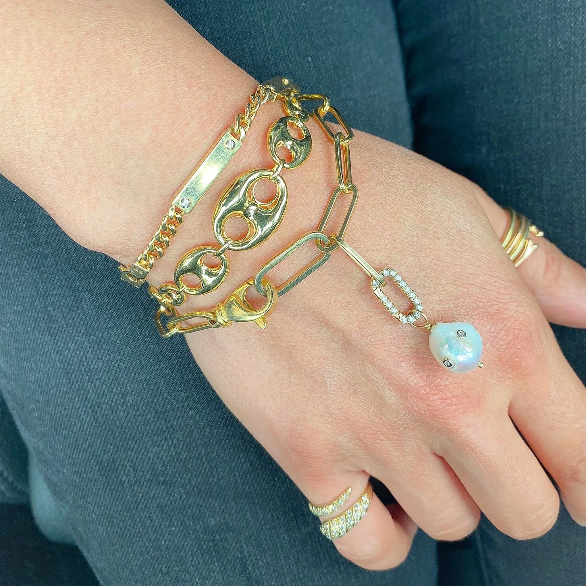 14K Gold Thin Flat Oval Link Bracelet, Large Size Link