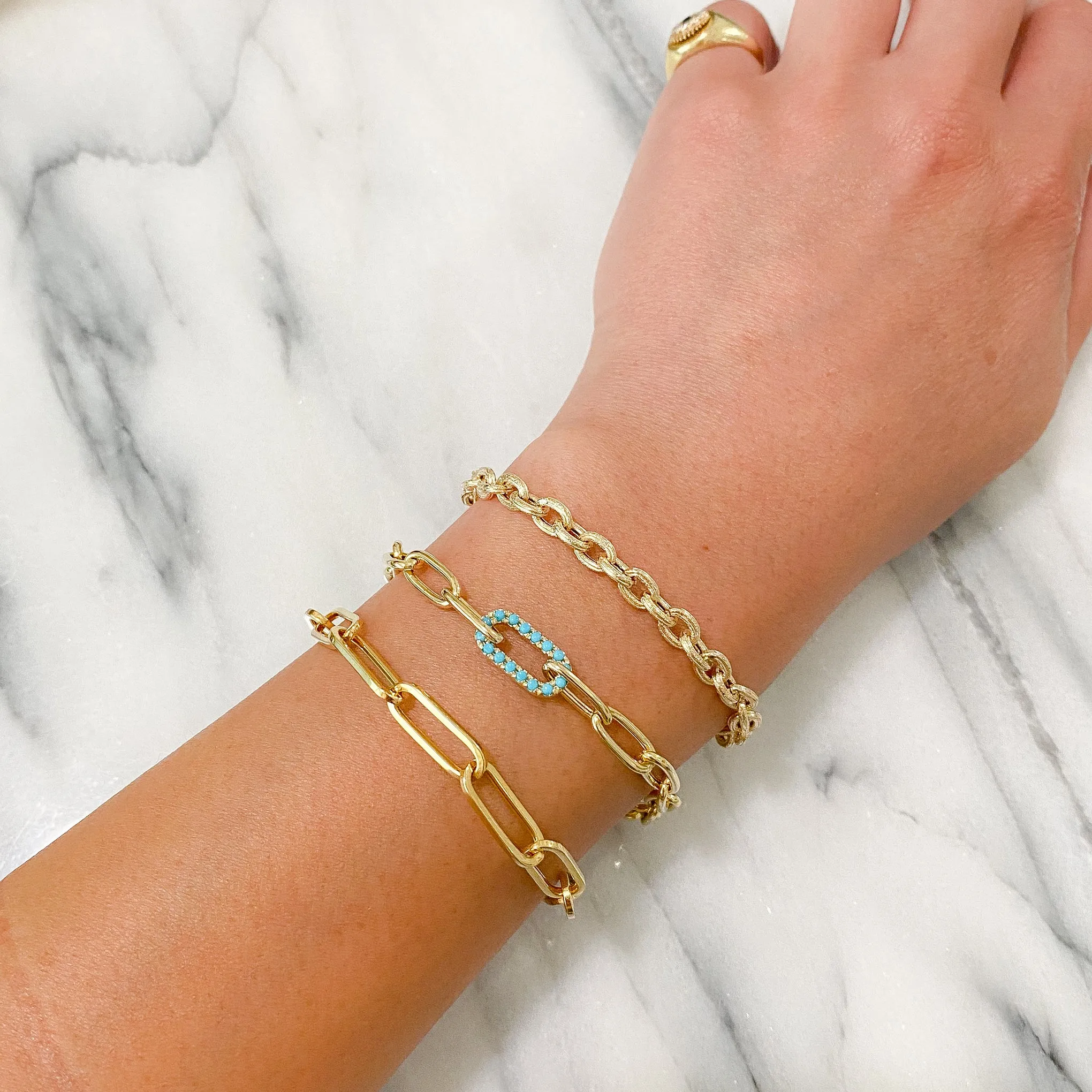 14K Gold Thin Flat Oval Link Bracelet, Large Size Link