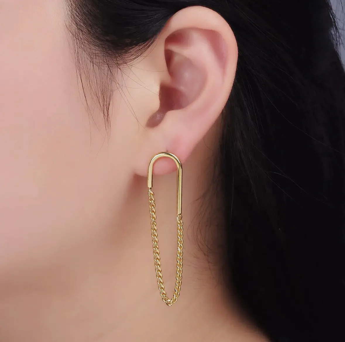 14K Gold U Chain Stud
