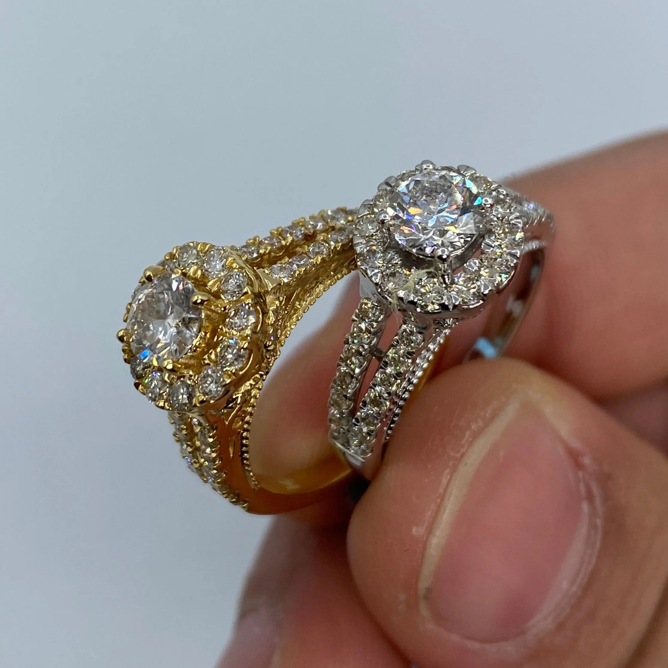 14K Large Circle Stone Diamond Engagement Ring