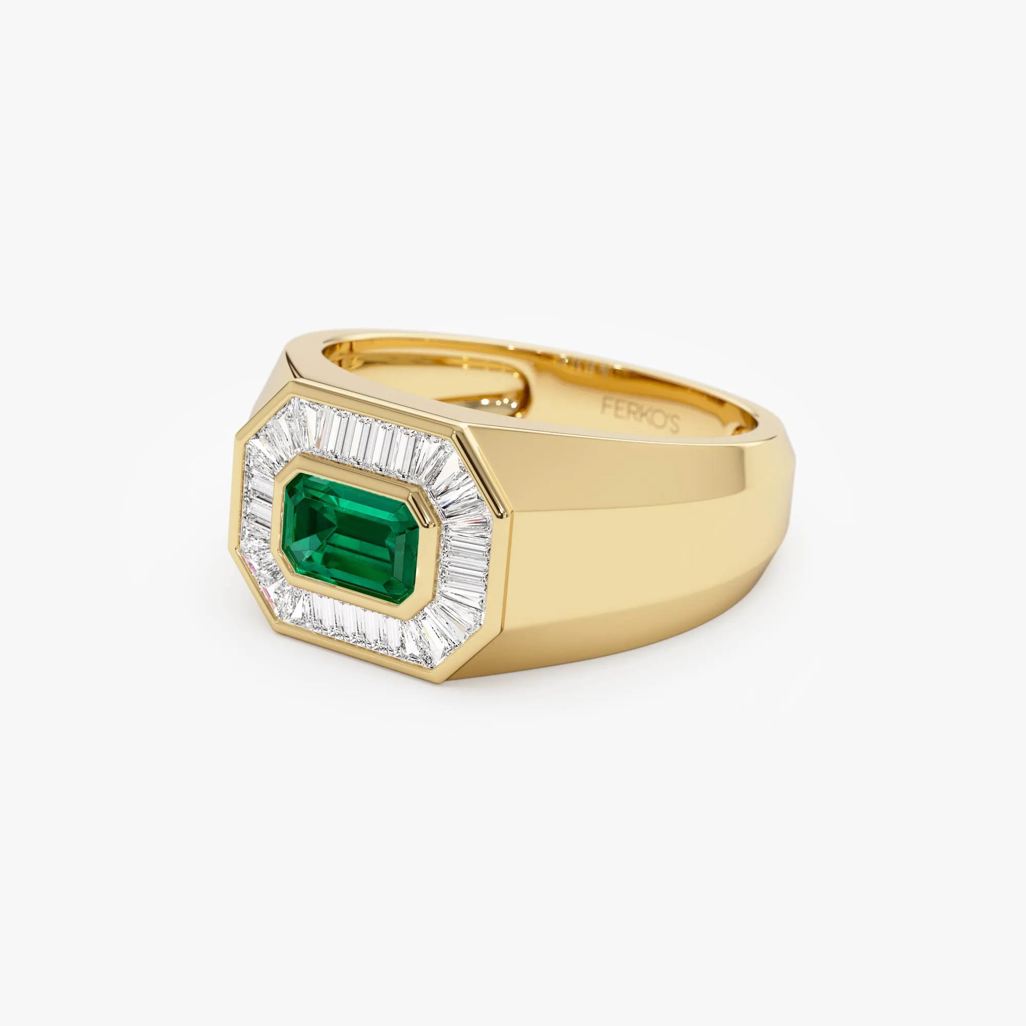 14k Octagon Shape Baguette Diamond Emerald Ring