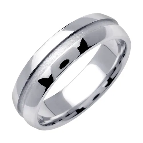 14K or 18K White Gold Center Grooved Ring