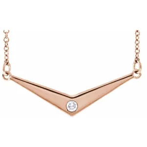 14K Rose Gold .03 CTW Natural Diamond "V" 18" Necklace