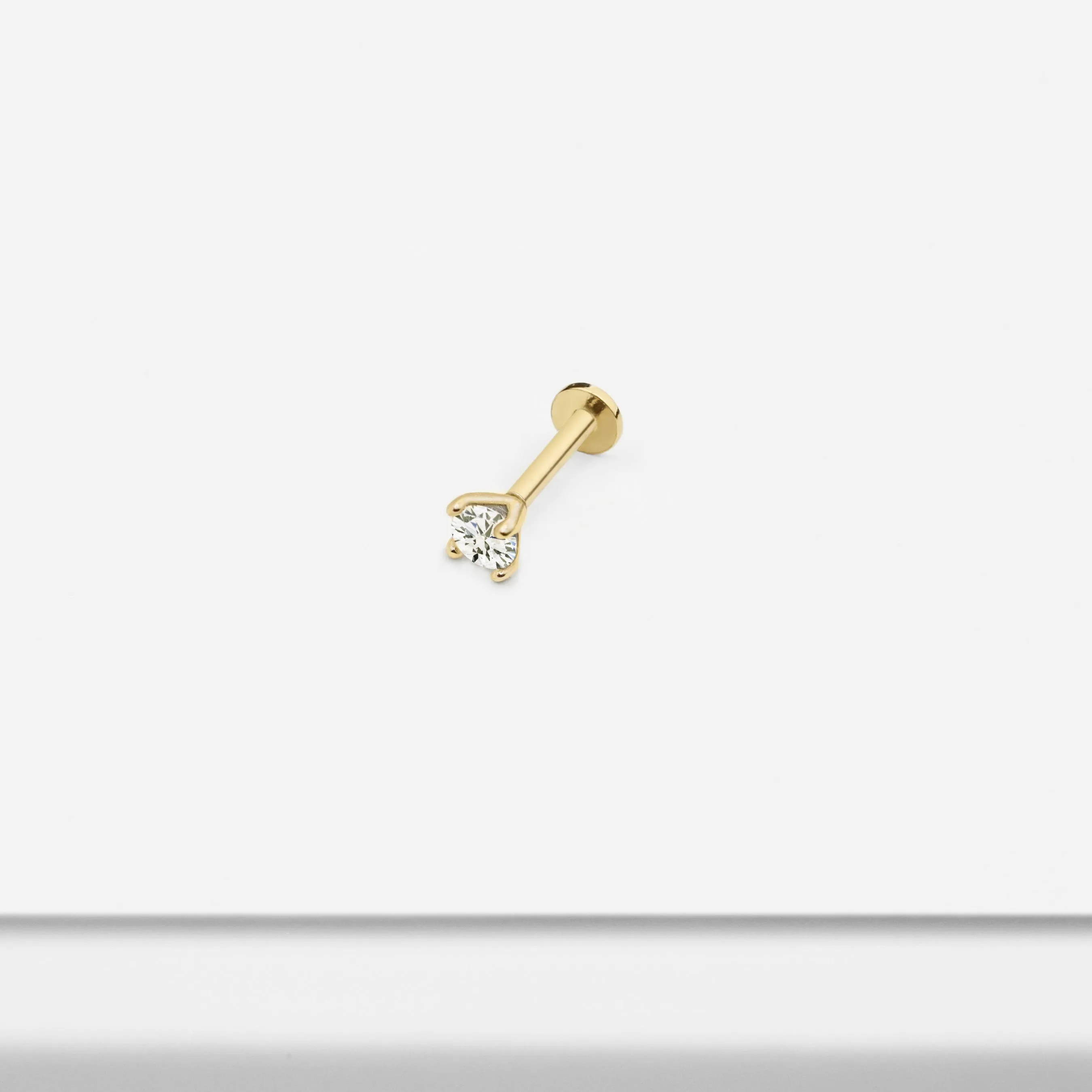 14k Solid Gold 3mm CZ Internally Threaded Labret Stud Earring