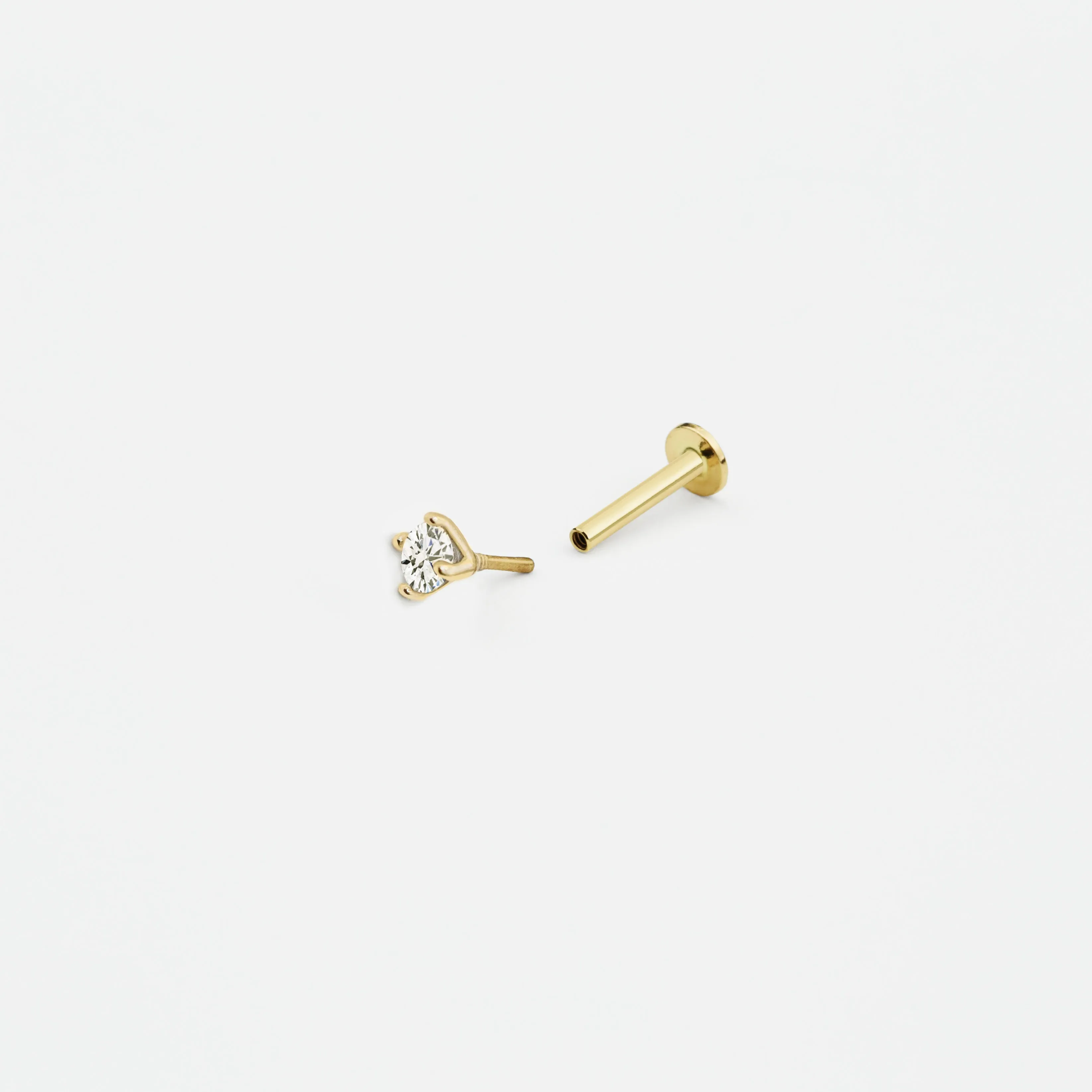 14k Solid Gold 3mm CZ Internally Threaded Labret Stud Earring