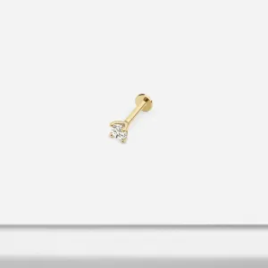 14k Solid Gold 3mm CZ Internally Threaded Labret Stud Earring