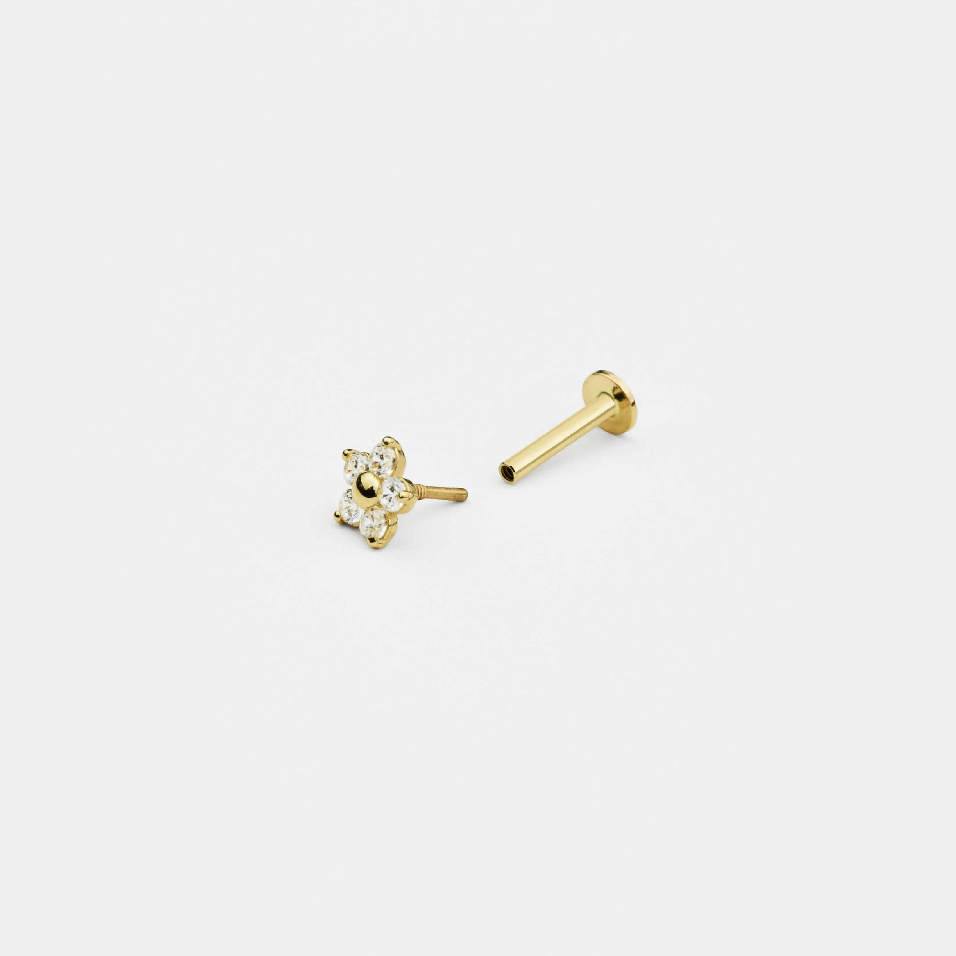 14k Solid Gold 5 CZ Internally Threaded Labret Stud Earring