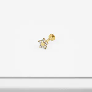 14k Solid Gold 5 CZ Internally Threaded Labret Stud Earring