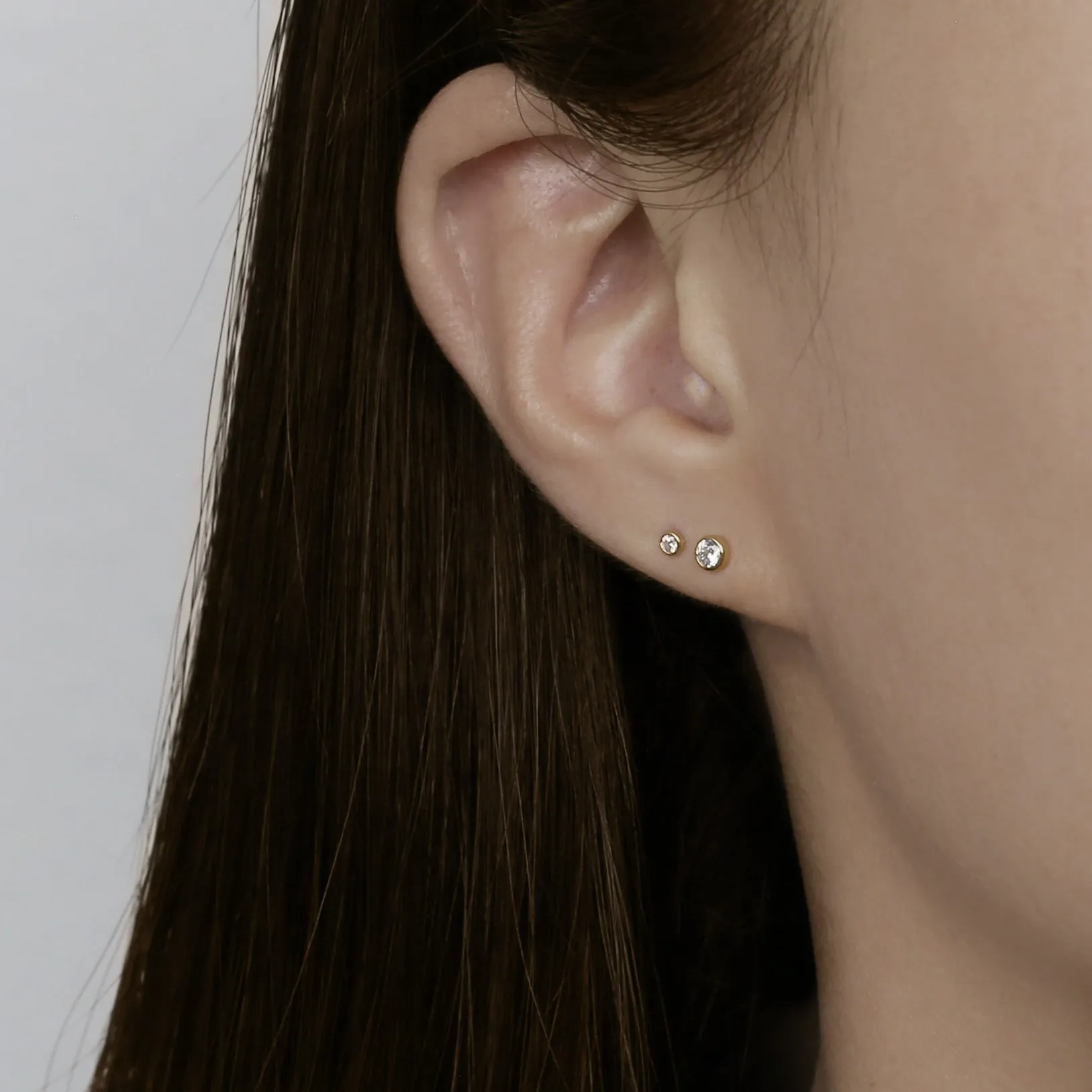 14k Solid Gold CZ Bezel Stud Earrings